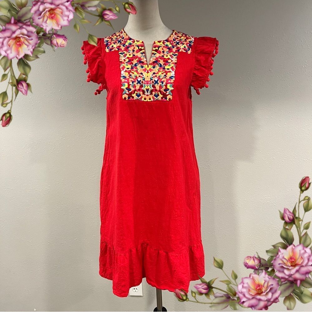 Red Embroidered Mini Dress - Women